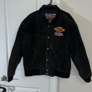 Vintage Y2K FORD F-150 Worn Out No Fear Suede Bomber Jacket Snap Button Front